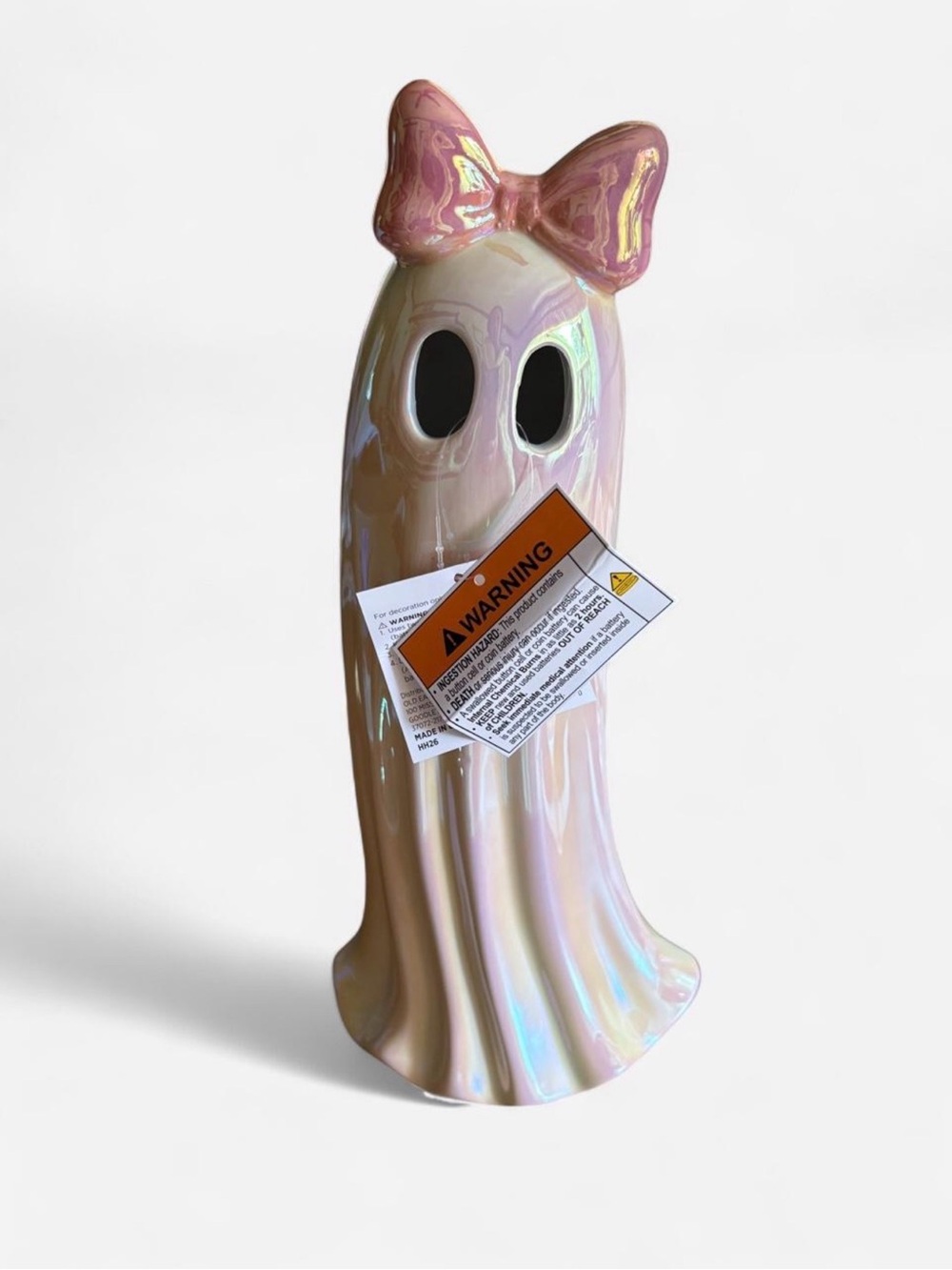 Iridescent Pink Bow Ceramic Ghost Accent Figurine
